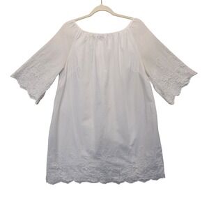 Isabel Maternity White Eyelet Embroidered Peasant Blouse Top Medium Bell Sleeve